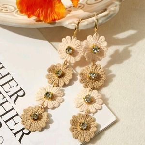 Rhinestone Detail Flower Drop Earrings